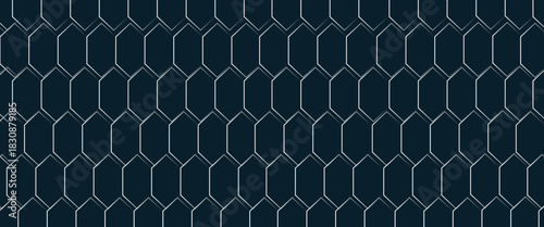 Luxury hexagonal navy green emerald blue metal background with golden beige light lines. Dark sea wave 3d geometric texture illustration. Bright grid pattern. Pure horizontal banner.