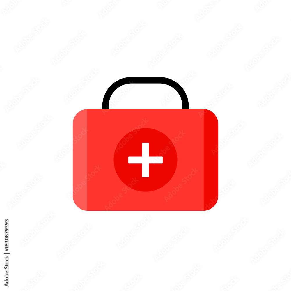 Obraz premium First aid kit flat icon showing medical box symbol for emergency care, health, and safety, isolated on white background