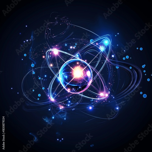 Wallpaper Mural Atom with rotating electrons, energy and matter concept background Torontodigital.ca