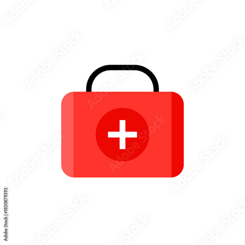 First aid kit flat icon showing medical box symbol for emergency care, health, and safety, isolated on white background