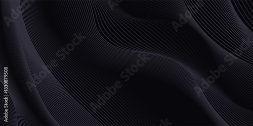Abstract background design in monochrome colors. Luxury wavy line pattern. Premium black stripe texture guilloche curves cover for banner, business backdrop. Dark gray horizontal vector template