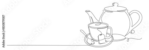 tea cup and teapot line art style vector 3.eps