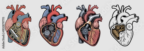 Heart Cutaway Design with Detailed Anatomy Medical Illustration