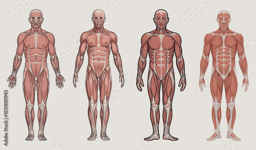 Cutaway Illustration of Human Muscle Anatomy with Detailed Body Structure