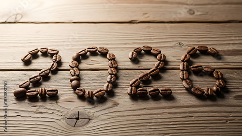 Coffee Beans Arranged as 2026 on Rustic Table