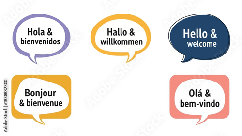 Global Greetings Diverse Languages Expressing Universal Welcome and Hospitality in Speech Bubbles