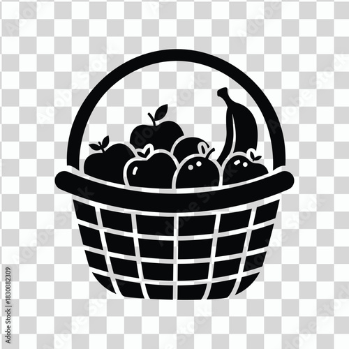 Basket of Fruits Silhouette: A charming silhouette showcases a woven basket overflowing with an assortment of fresh fruits, representing abundance, nourishment, and a healthy lifestyle.