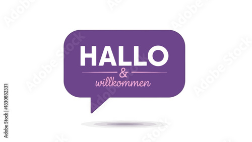 Warm welcome message in a modern purple speech bubble, perfect for greeting visitors or new users with a friendly, inviting design element and communication concept