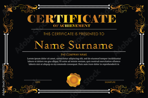 Certificate of achievement for exceptional teamwork with black background