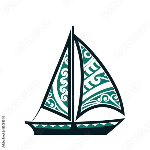 Stylized Sailboat Vector Icon with Tribal Design Vector Icon Set of Various Transportation Vehicles