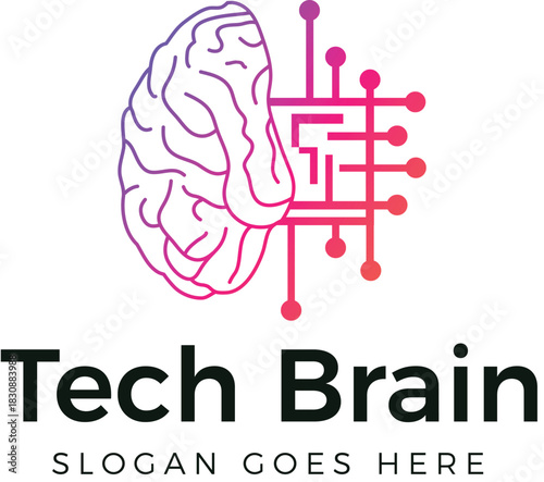 Tech Brain Logo with Circuitry and Gradient Colors. A Futuristic Identity Merging Technology, Intelligence, and Digital Innovation