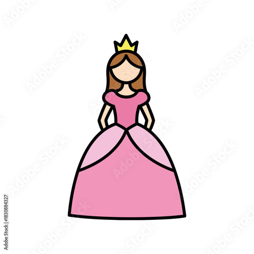 Cute Cartoon Princess with Crown Icon