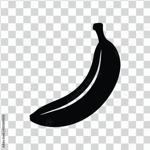 Silhouette of Banana: A minimalist black silhouette of a ripe banana against a transparent backdrop, capturing simplicity and the essence of this popular fruit.