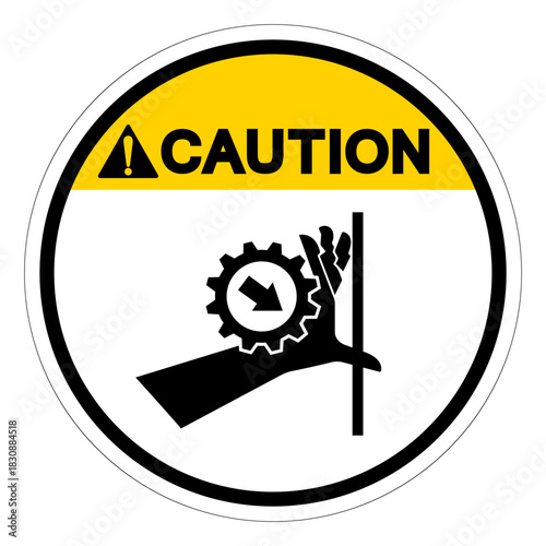 Caution Hand Entanglement Gear Crusher Symbol Sign, Vector Illustration, Isolate On White Background Label. EPS10