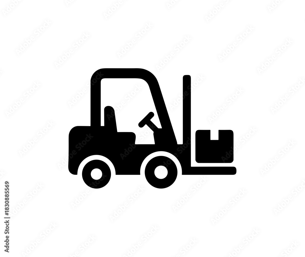 Naklejka premium Minimalist Black Silhouette Forklift Truck Equipment Cargo Logistics Transportation Icon