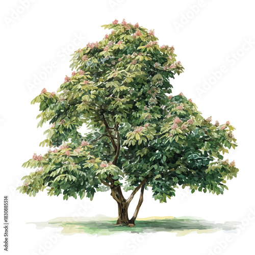Horse Chestnut Tree, watercolor painting vector, isolated on a white background.