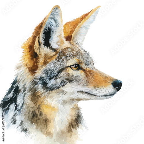 Jackal, watercolor clipart vector, isolated on a white background.
