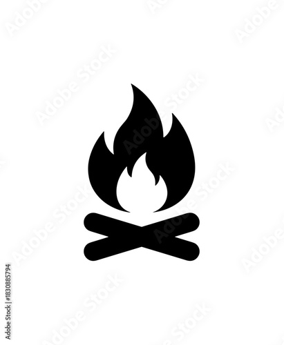 Simple Black Silhouette Bonfire Graphic Element for Campfire Illustration