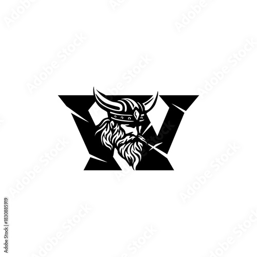 A fierce Viking head letter logo featuring a bold Nordic warrior shaped into an alphabet form, crafted with strong lines, modern style, and powerful identity for branding needs.