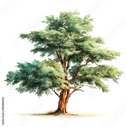 Cedar Tree, watercolor vector, isolated on a white background.