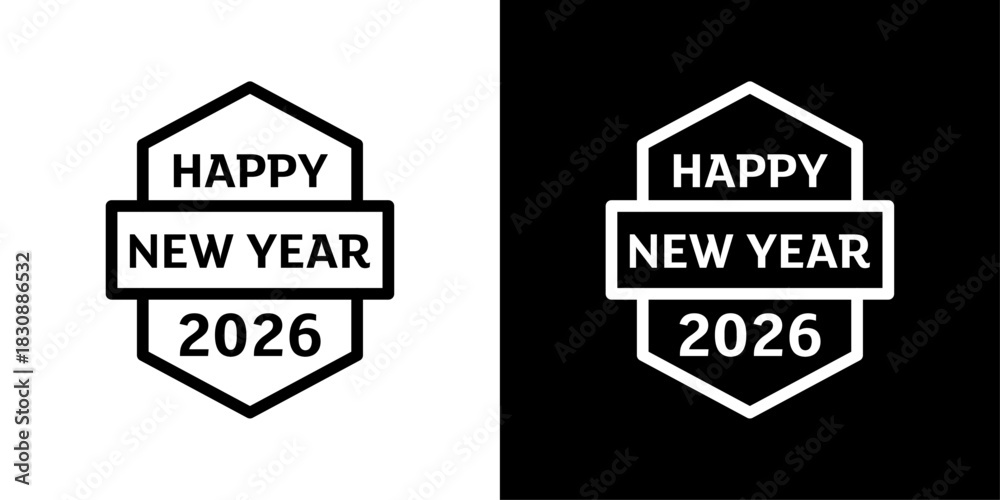 Obraz premium Minimal New Year label icon with a clean festive outline, ideal for holiday tags, celebration promotions, winter sales, and modern ecommerce UI design.