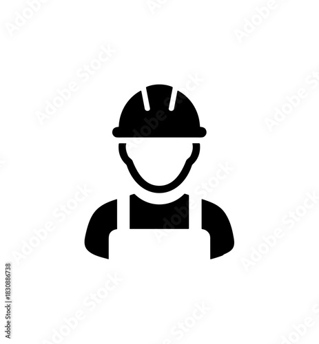 Simple Flat Style Worker with Helmet and Overalls Job Icon