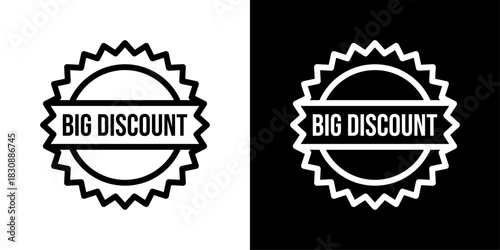 Minimal big discount icon with a bold sale badge outline, perfect for highlighting major deals, heavy price drops, exclusive promotions, clearance sales, and modern e-commerce UI designs.