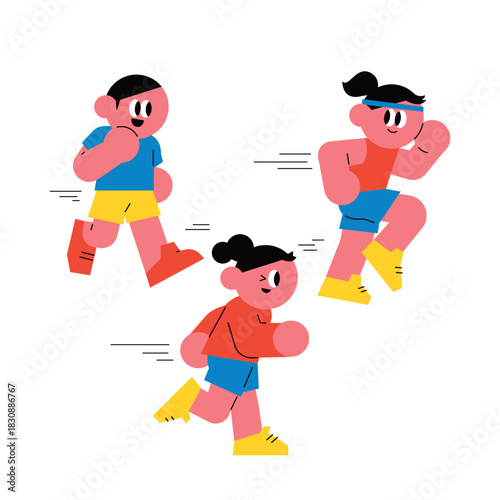 Happy Kids Running Together Simple style illustration