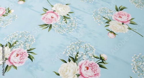 Pastel floral bouquets pattern on blue background