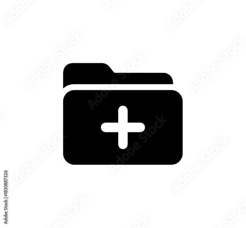Glyph Solid New Folder Icon with Plus Symbol Shape Element