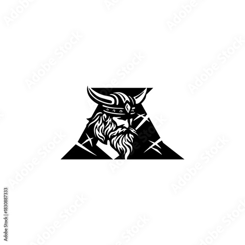 A fierce Viking head letter logo featuring a bold Nordic warrior shaped into an alphabet form, crafted with strong lines, modern style, and powerful identity for branding needs.