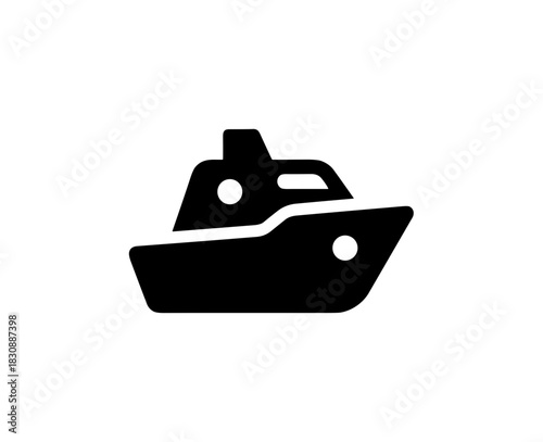 Simple Bold Cruise Ship Icon Silhouette Symbol Isolated on White