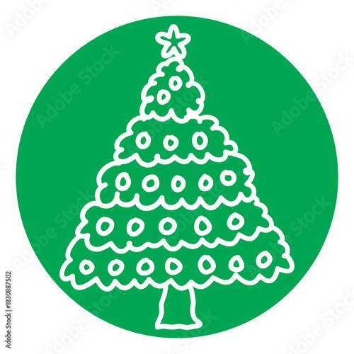 Christmas Tree Illustration on Green Circle