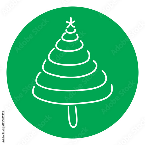 Christmas Tree Illustration on Green Circle