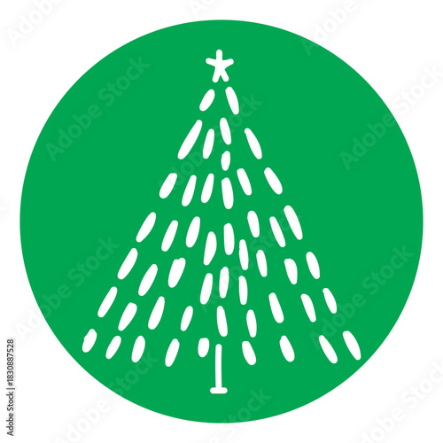 Christmas Tree Illustration on Green Circle
