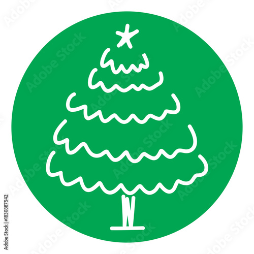 Christmas Tree Illustration on Green Circle