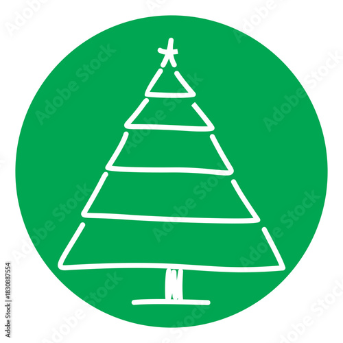 Christmas Tree Illustration on Green Circle