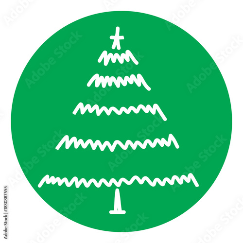 Christmas Tree Illustration on Green Circle