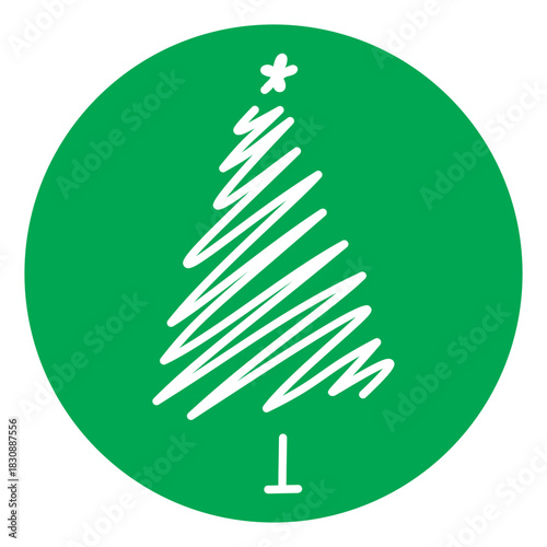 Christmas Tree Illustration on Green Circle
