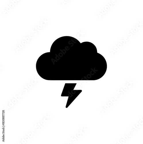 Simple Black Silhouette Cloud and Lightning Strike Weather Icon Illustration