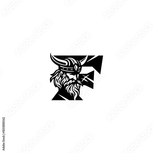 A fierce Viking head letter logo featuring a bold Nordic warrior shaped into an alphabet form, crafted with strong lines, modern style, and powerful identity for branding needs.