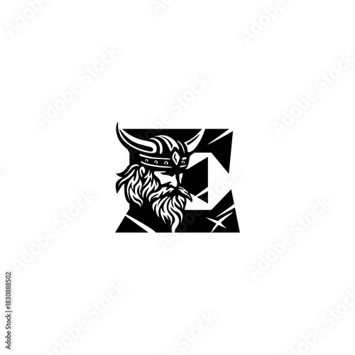 A fierce Viking head letter logo featuring a bold Nordic warrior shaped into an alphabet form, crafted with strong lines, modern style, and powerful identity for branding needs.