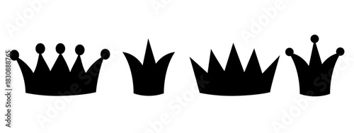 Simple Crown Silhouette Set in Bold Black-and-White for Branding, Badges, Magic Themes, Emblems, and Digital Graphics