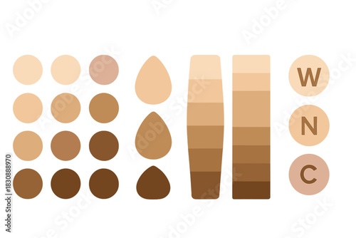 Diverse human skin tone shades palette for makeup foundation and cosmetic products
