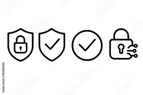 Digital security and data protection symbols for access control and verified status