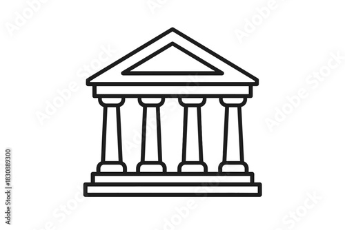 Architectural drawing of a classical building facade featuring four prominent columns and a triangular pediment structure