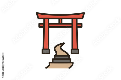 Traditional Japanese Torii gate structure with pathway leading to a Shinto shrine entrance