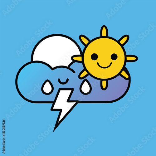 Collection of weather icons featuring sun clouds rain and thunderstorms