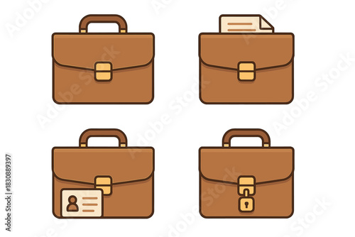Collection of four classic brown leather briefcase designs for professional business and travel