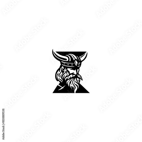 A fierce Viking head letter logo featuring a bold Nordic warrior shaped into an alphabet form, crafted with strong lines, modern style, and powerful identity for branding needs.